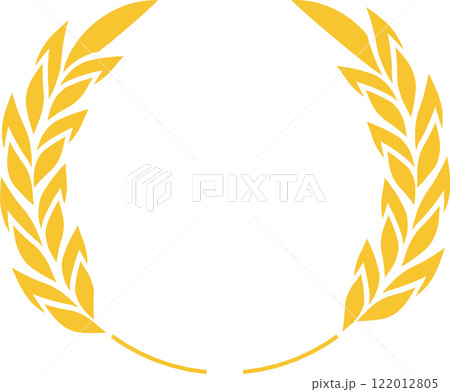 Circular golden wheat wreath representing success, victory, and achievement, ideal for use in emblems, logos, and awards, capturing the essence of celebration and honor 122012805