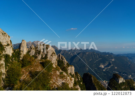 Panoramic view of lakes and surrounding mountains near town of Lecco Panoramic view of lakes and surrounding mountains near town of Lecco 122012873