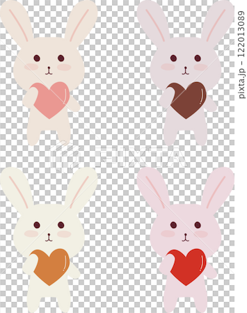 A set of full-body rabbit icons with hearts for Valentine's Day 122013089