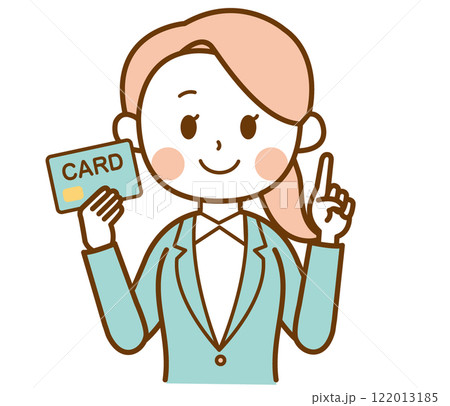 スーツを着た女性がカードを持っているイラスト 122013185