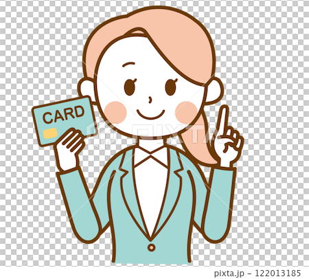 スーツを着た女性がカードを持っているイラスト 122013185
