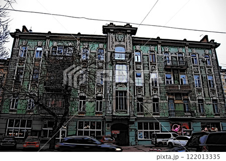 Four-storey house in the retrospective style. A beautiful massive four-story house was built in 1914 in Odessa on Novoselsky Street. Four-storey house in the retrospective style. A beautiful massive four-story house was built in 1914 in Odessa on Novoselsky Street. 122013335