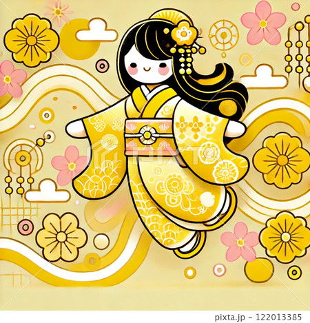 春の訪れを告げる桃の花とひな人形 122013385