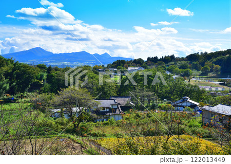 ふれあい橋から初秋の眺め　原風景　薄根川　利根郡川場村　　 122013449