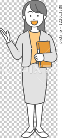 一位年輕女商人/老師用文件指導她的全身插圖 122013589