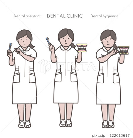 歯磨き指導をする女性の全身イラスト 122013617