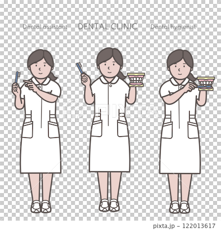 歯磨き指導をする女性の全身イラスト 122013617