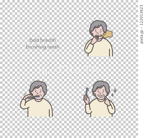 高齢女性の歯磨きイラストセット 高齢女性の歯磨きイラストセット 122013623