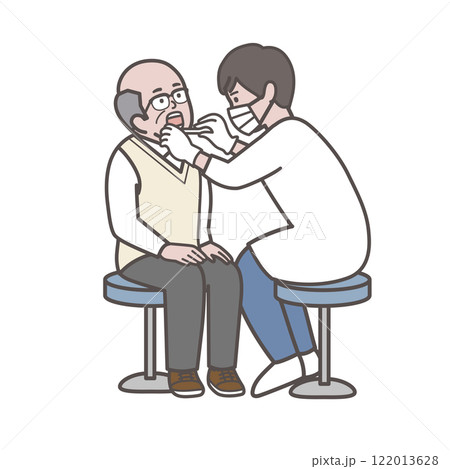 歯科検診を受ける高齢男性 122013628