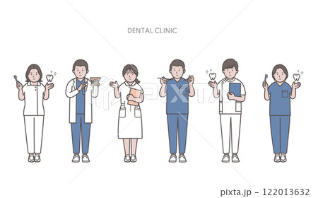 歯医者、歯科衛生士、歯科医スタッフのイラスト 122013632
