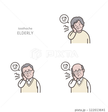 歯が痛い高齢男女のイラストセット 122013641