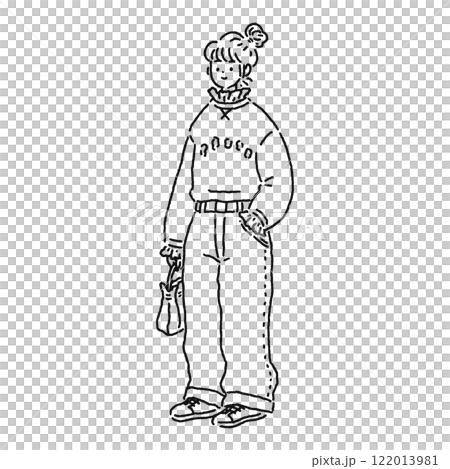 大人かわいいお洒落な女性　線画 122013981
