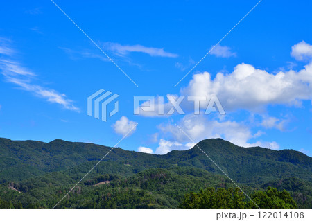 ふれあい橋から山風景の眺め 薄根川 利根郡川場村 ふれあい橋から山風景の眺め 薄根川 利根郡川場村 122014108