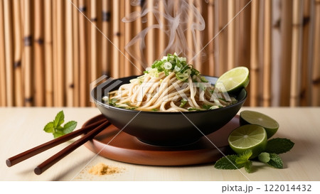 湯気立つ温かい麺料理 122014432