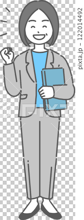 Full-body illustration of a veteran businesswoman/teacher posing with a laptop 122014492