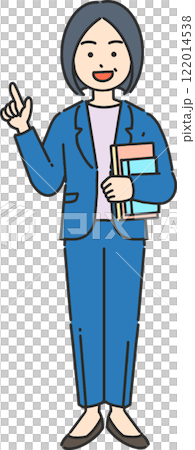 一位資深女商人/老師拿著一本書並指著的全身插圖 122014538