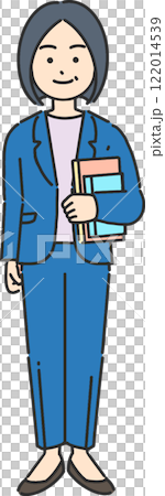 一位資深女商人/老師拿著一本書的全身插圖 一位資深女商人/老師拿著一本書的全身插圖 122014539