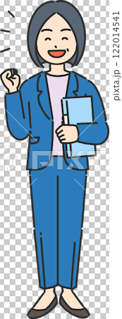 Full-body illustration of a veteran businesswoman/teacher posing with a file 122014541