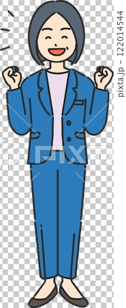 Full-body illustration of a veteran businesswoman/teacher doing a fist pump Full-body illustration of a veteran businesswoman/teacher doing a fist pump 122014544