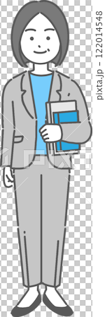 Full-body illustration of a veteran businesswoman/teacher holding a book Full-body illustration of a veteran businesswoman/teacher holding a book 122014548