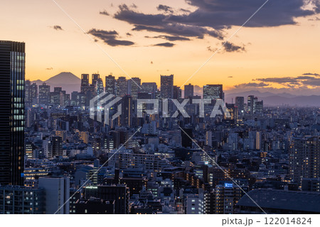 《東京都》富士山をのぞむ新宿副都心の夜景 《東京都》富士山をのぞむ新宿副都心の夜景 122014824