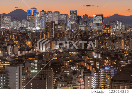 《東京都》富士山をのぞむ新宿副都心の夜景 《東京都》富士山をのぞむ新宿副都心の夜景 122014836