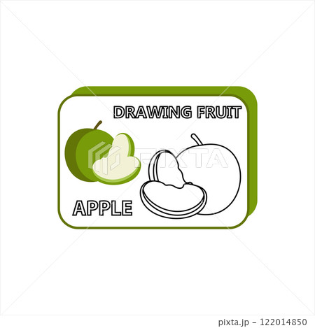 Apple slice and full apple. Black line fruits illustration set Apple slice and full apple. Black line fruits illustration set 122014850