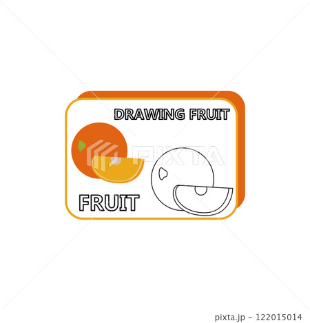 Orange half slice with leaves colored and outline cartoon illustration 122015014