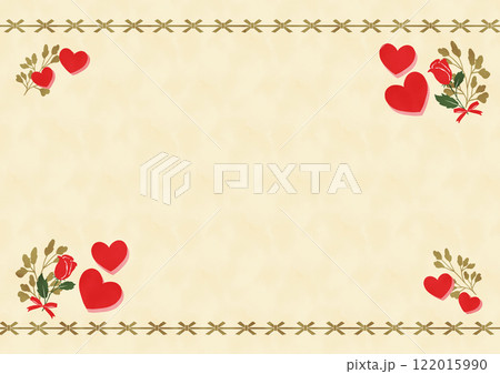 薔薇とハートのフレーム（ベージュ ハート背景なし） 122015990