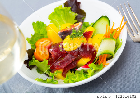 Tuna salad with vegetables and fruits 122016182