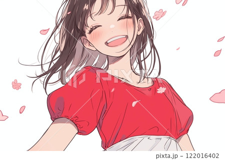 サクラと笑顔の女の子イラスト「AI生成画像」 122016402