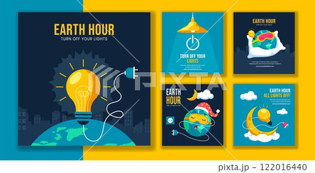 Flat Cartoon Earth Hour Social Media Post Templates with Eco-Friendly Themes Flat Cartoon Earth Hour Social Media Post Templates with Eco-Friendly Themes 122016440