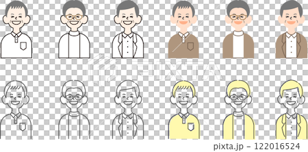 一組 4 幅老人簡單插圖_破碎的臉 一組 4 幅老人簡單插圖_破碎的臉 122016524