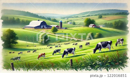 牛のいる牧場風景・酪農 牛のいる牧場風景・酪農 122016851