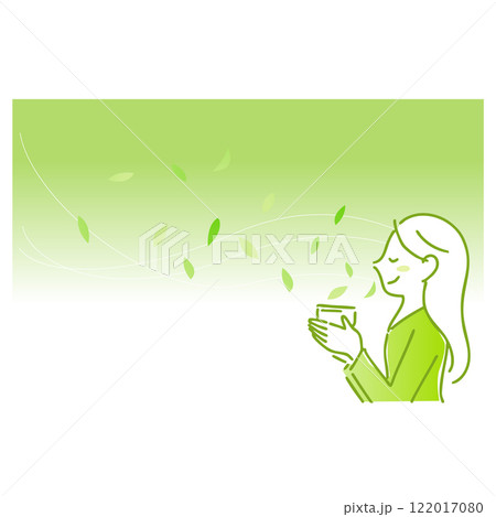 お茶の香りを楽しむ女性:イラスト素材:背景 お茶の香りを楽しむ女性:イラスト素材:背景 122017080