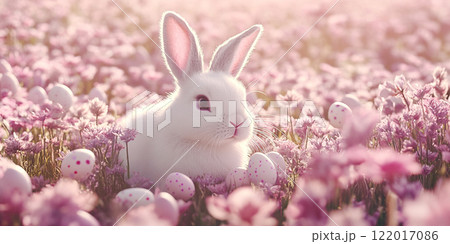 春の花とイースターのうさぎ AI画像 春の花とイースターのうさぎ AI画像 122017086