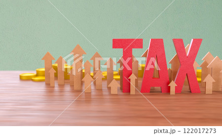 Red tax and arrow up for business concept 3d Rendering. 122017273