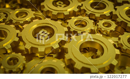 The Dollar Symbol and Gold Gear for Business Concept 3D rendering. 122017277