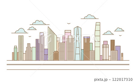 Cityscape Skyscrapers Architecture Building Landscape in Colorful Filled Line Art Design 122017310