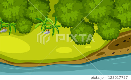 Lush Riverbank with Tropical Vegetation 122017737