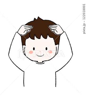 大きく丸を作る男の子のイラスト 122018001