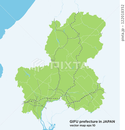 日本の岐阜県のシンプルな緑色のロードマップ 122018352