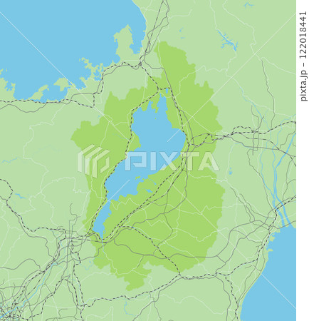 日本の滋賀県と隣接する都道府県を含む、シンプルな緑色のロードマップ 122018441