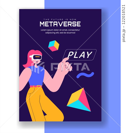 Vertical Poster Illustration Featuring Virtual Reality and the Metaverse Vertical Poster Illustration Featuring Virtual Reality and the Metaverse 122018521