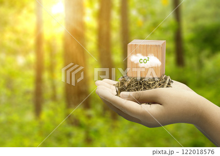 The human hand shows a sign of carbon reduction for decreased CO2 The human hand shows a sign of carbon reduction for decreased CO2 122018576