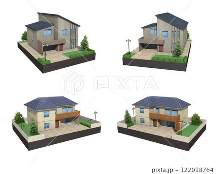 家　住宅　マイホーム　建築　一戸建て　ハウス　イラストセットA 122018764