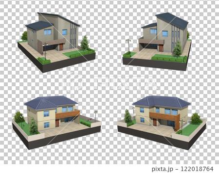 家　住宅　マイホーム　建築　一戸建て　ハウス　イラストセットA 122018764