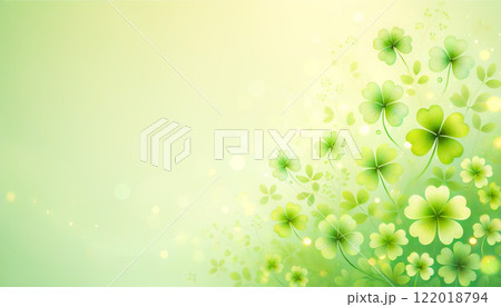 春のクローバー背景|自然と癒しを感じる緑のボケデザイン 春のクローバー背景|自然と癒しを感じる緑のボケデザイン 122018794