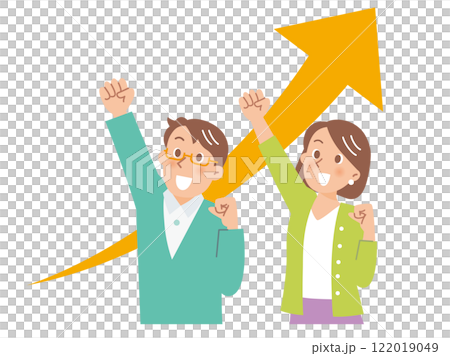 一對年輕夫婦握拳，箭升起 122019049