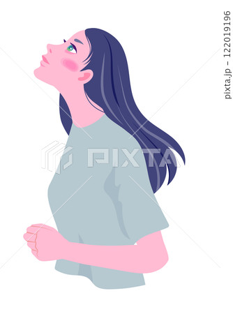 天を仰ぎ見る希望に満ちた若い女性の横顔 天を仰ぎ見る希望に満ちた若い女性の横顔 122019196